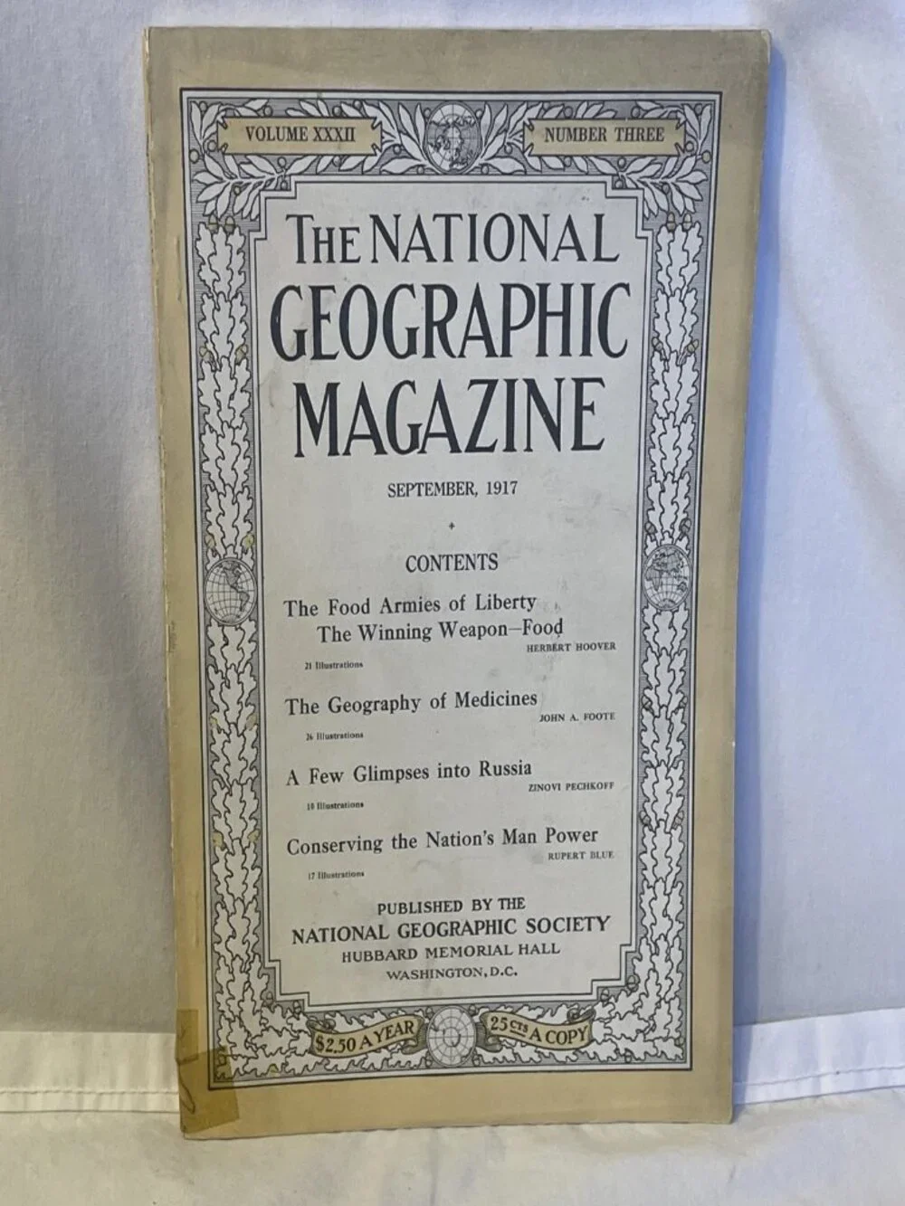 VINTAGE Sept 1917 National Geographic Magazine Vol 32 No 3 Herbert Hoover WWI